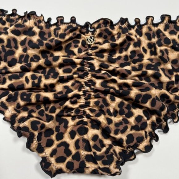Victoria Secret Small S Bikini Bottom Ruffle Cheeky Ruched Back Leopard Print - Picture 3 of 7